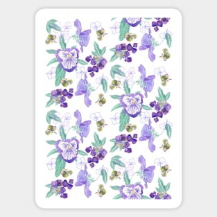 Watercolor pansies and hydrangeas on white Sticker